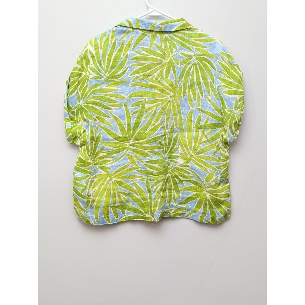 DR2 Sigrid Olsen 100% Linen Button Down Palm Print Short Sleeve Shirt Sz L - Picture 3 of 3